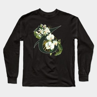 Capricorn Horoscope Zodiac White Orchid Design Long Sleeve T-Shirt